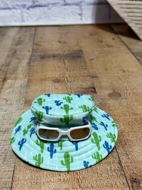 Simply Dog blue & green Palm Tree Sunglasses Hat NWT size S/M